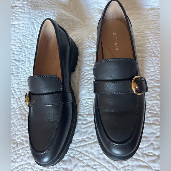 Cole Haan Black Leather Slip-On Loafers with Gold Buckle main image 6